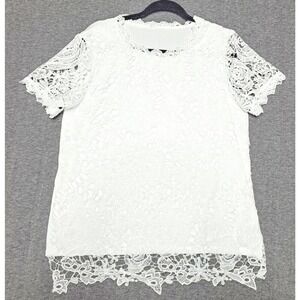 Philosophy Lace Top Womens 2X White Crochet Stretchy Blouse Career Dressy Casual